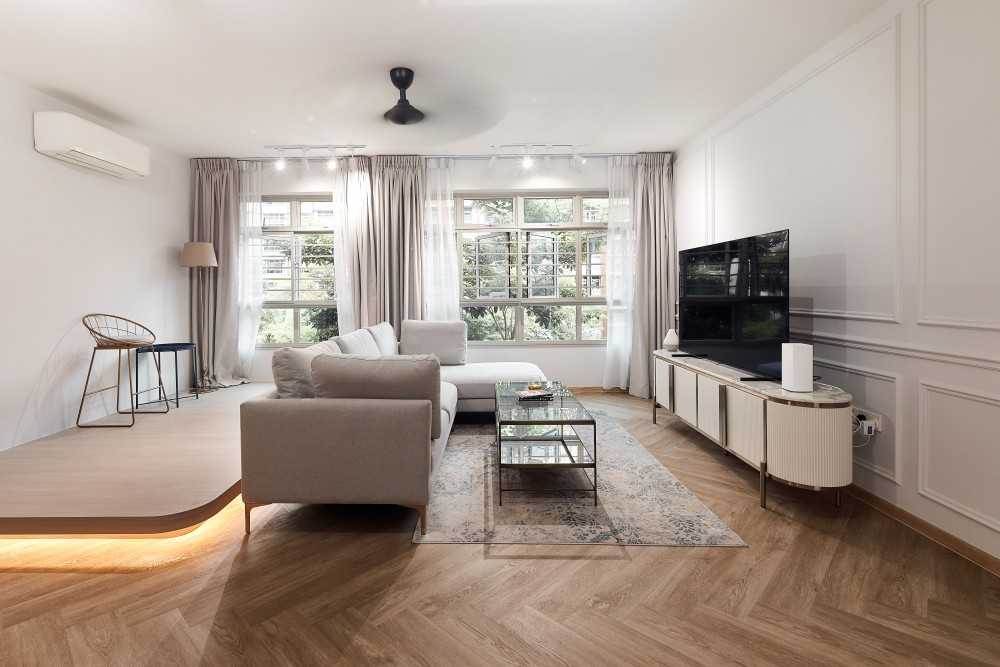 Contemporary Living Room with TV Console and Feature Wall