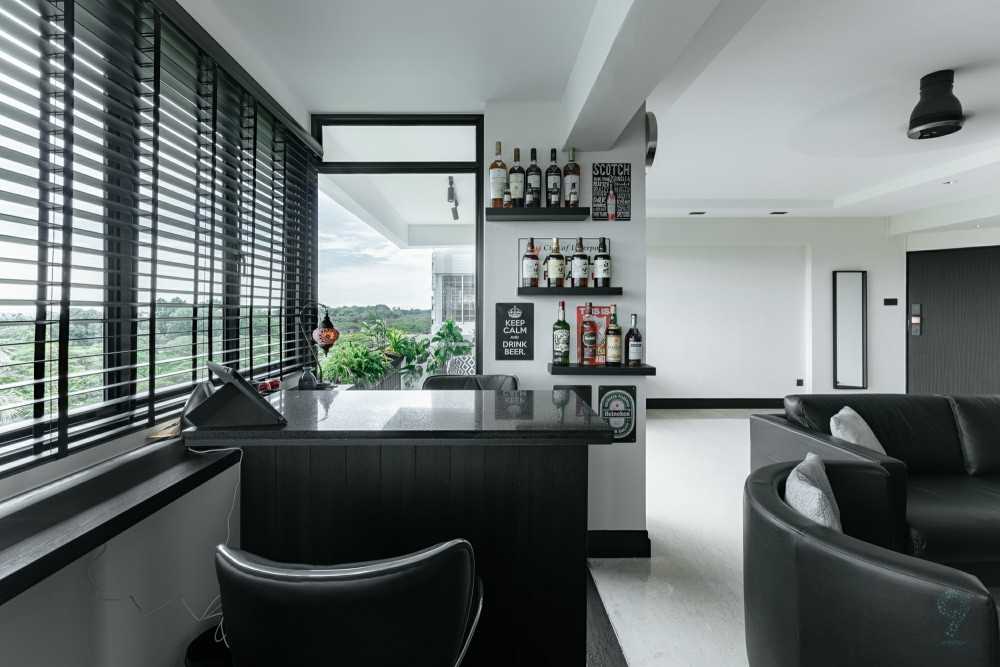 Modern Wine Cellar with Drinkware and Shelving Units