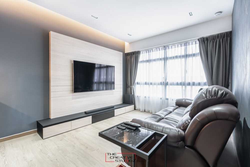 Modern Living Room with TV Console and Feature Wall