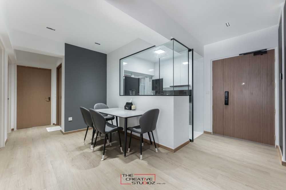 Modern Dining Room with Ceiling Light and Downlights