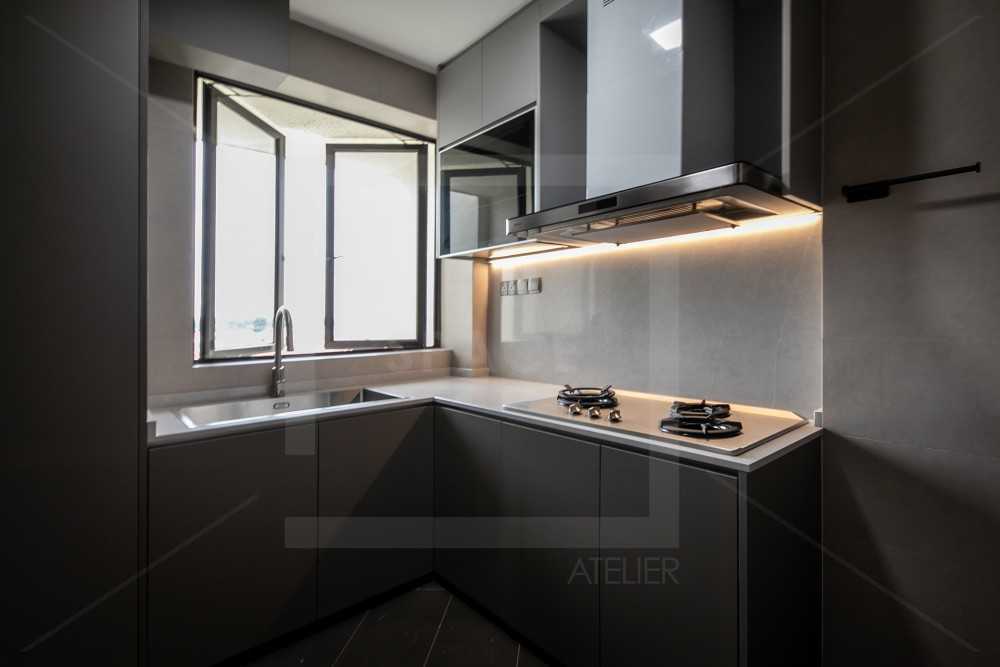 Contemporary Kitchen with Kitchen Window and Cupboard