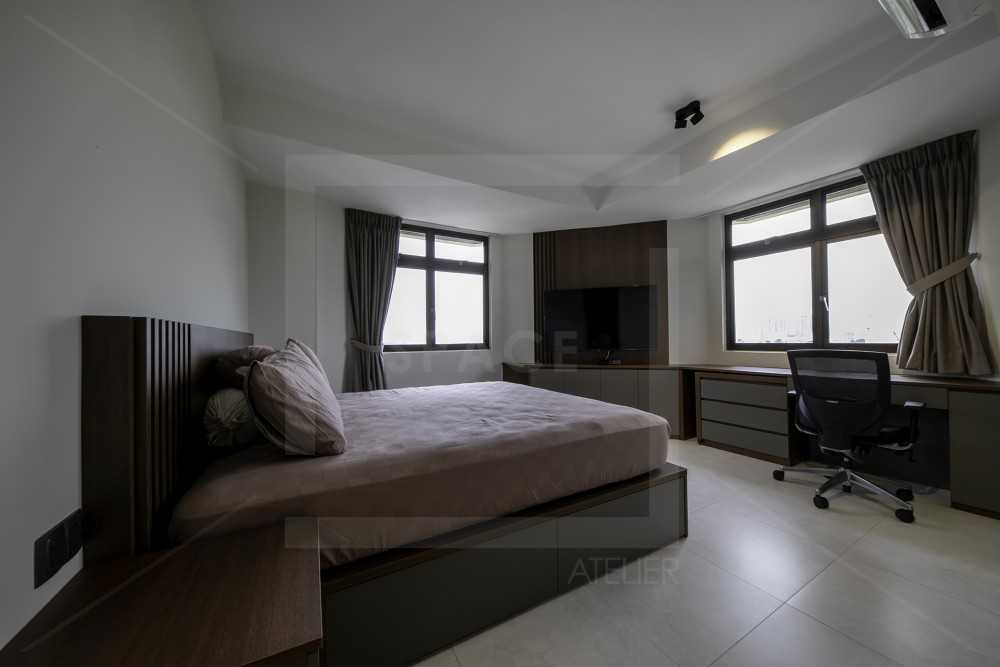 Contemporary Bedroom with Homogeneous Tiles and Wardrobe
