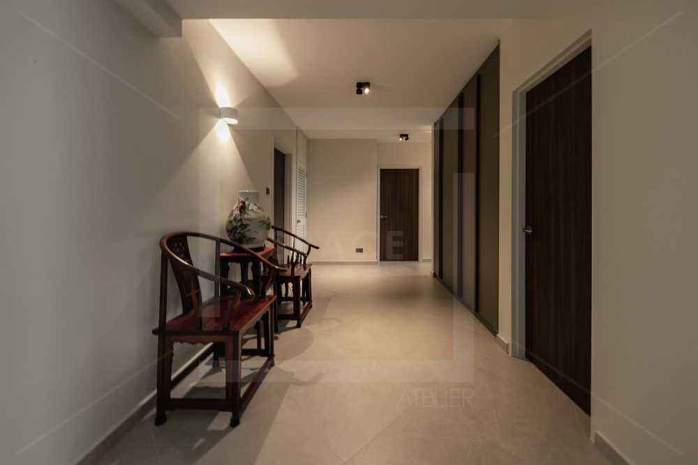 Contemporary Hallway with Armchairs and Café Table