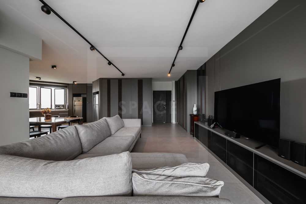 Contemporary Living Room with TV Console and Ceiling Light