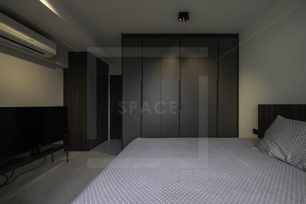 Contemporary Bedroom with Homogeneous Tiles and Wardrobe