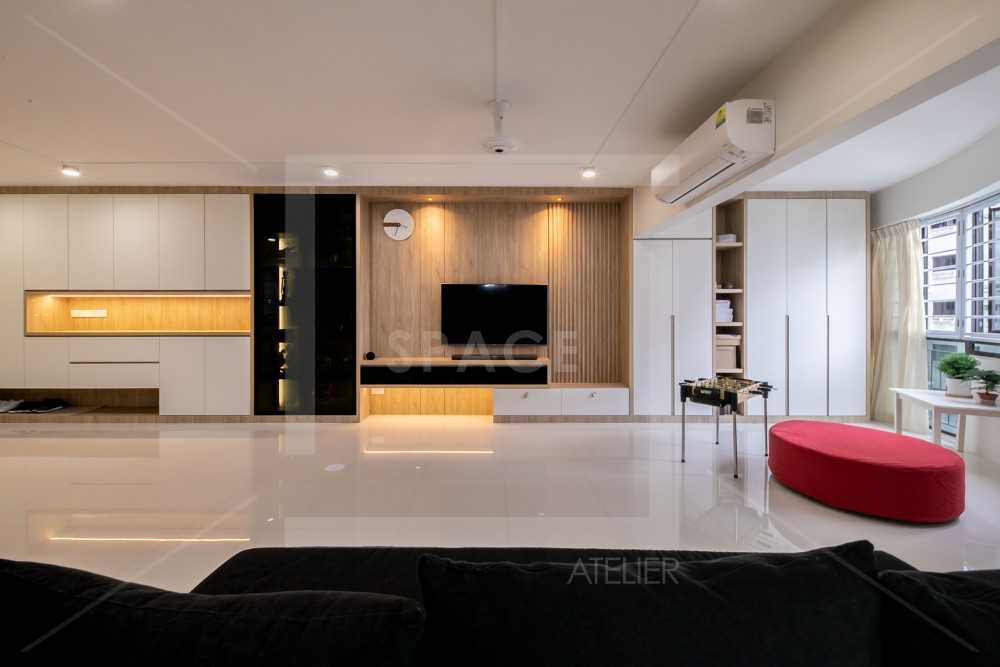 Scandinavian Living Room with Homogeneous Tiles and TV Console