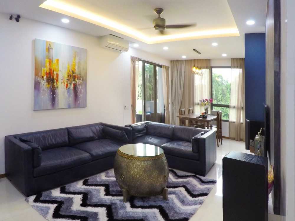 Industrial Living Room with Cove Lighting and Sofa