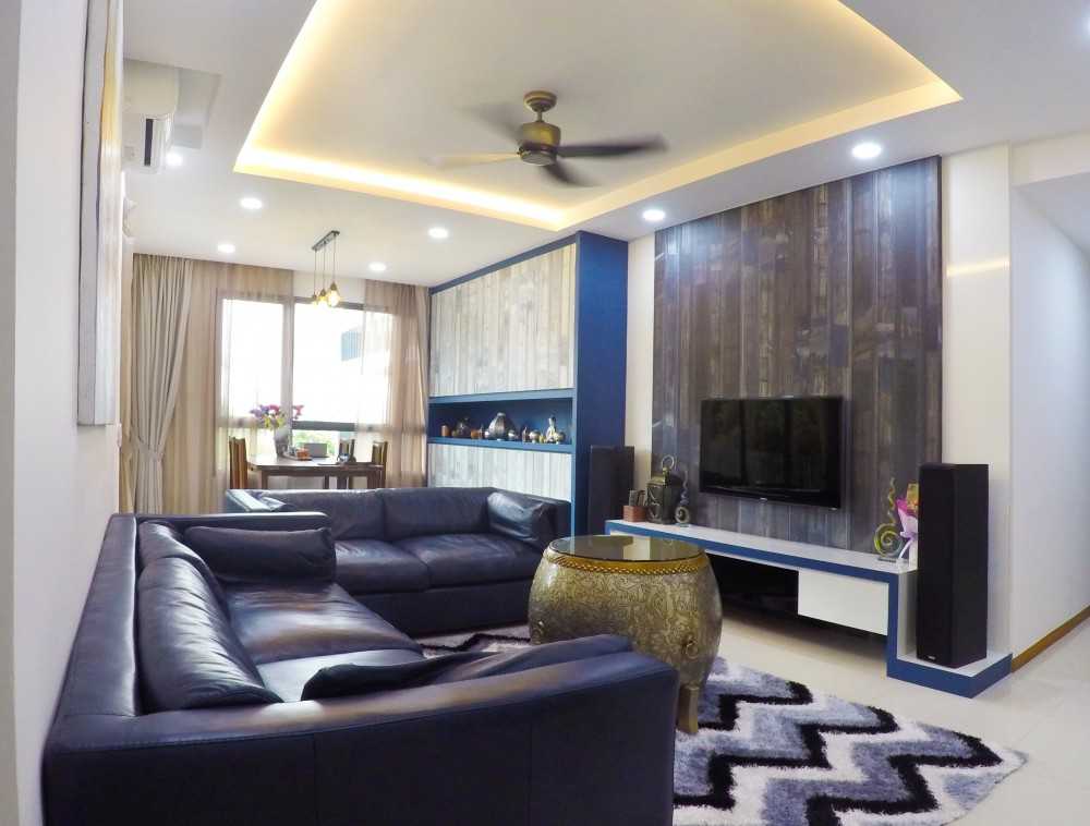Industrial Living Room with TV Console and Feature Wall