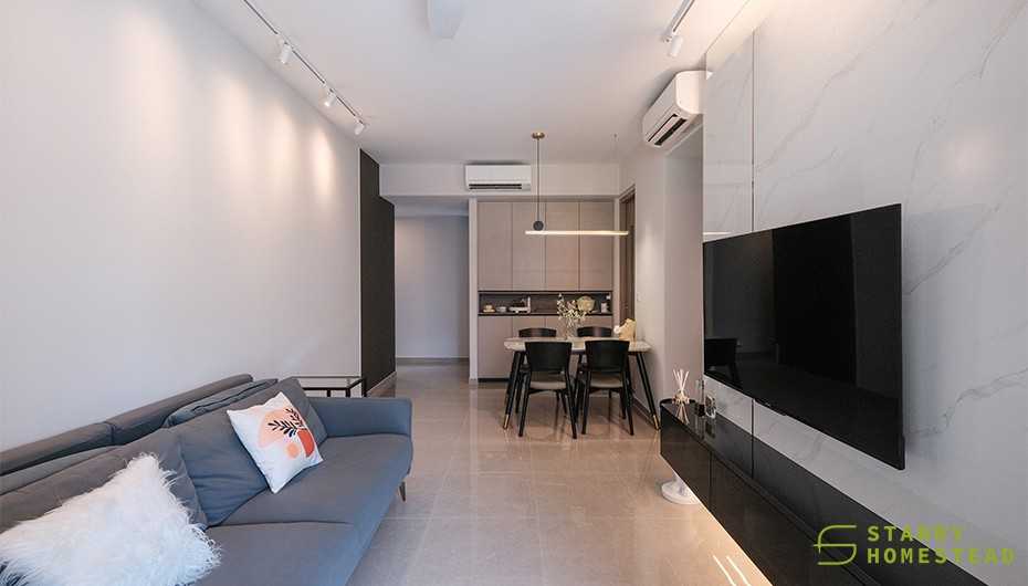 Modern Dining Room with Drop Light and Dining Table