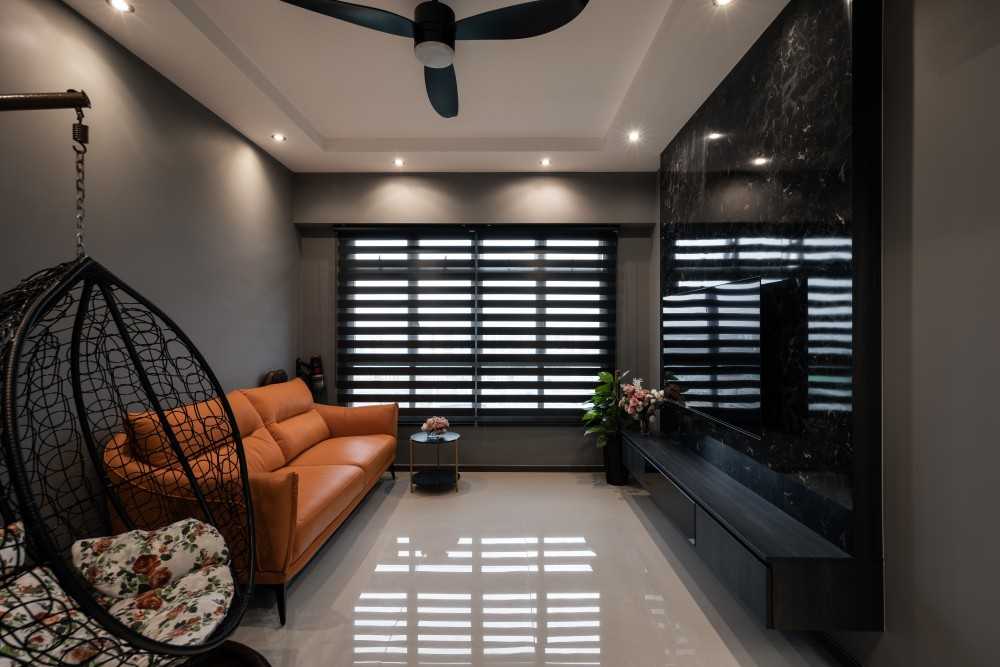 Contemporary Living Room with TV Console and Feature Wall