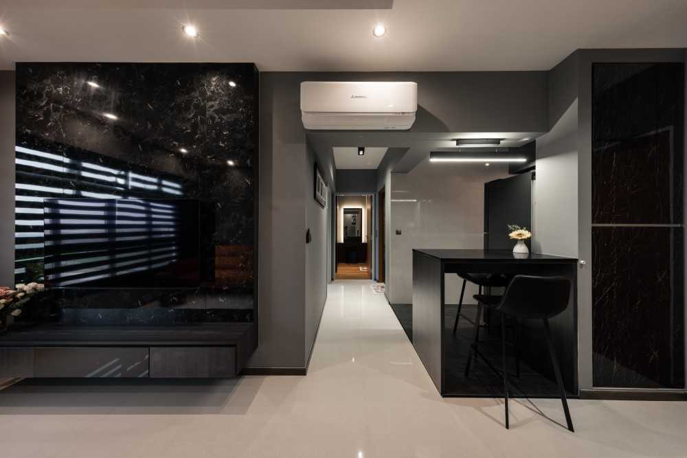 Contemporary Living Room with TV Console and Feature Wall