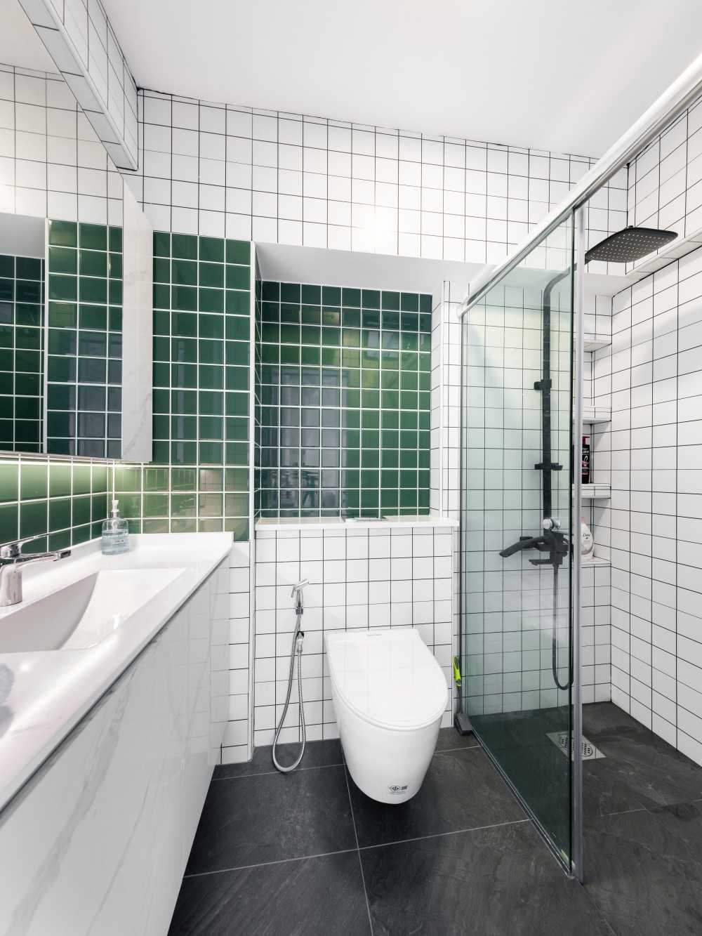 Minimalist Bathroom with Countertop and Shower Screen