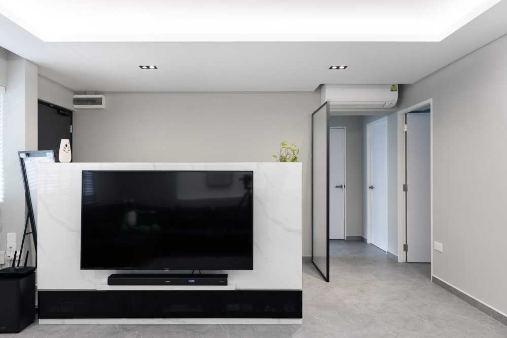 Minimalist Living Room with TV Console and Feature Wall