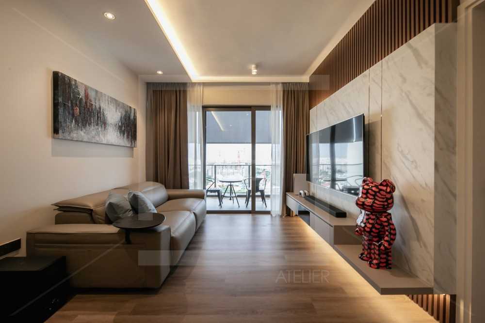 Modern Living Room with Vinyl Flooring and TV Console