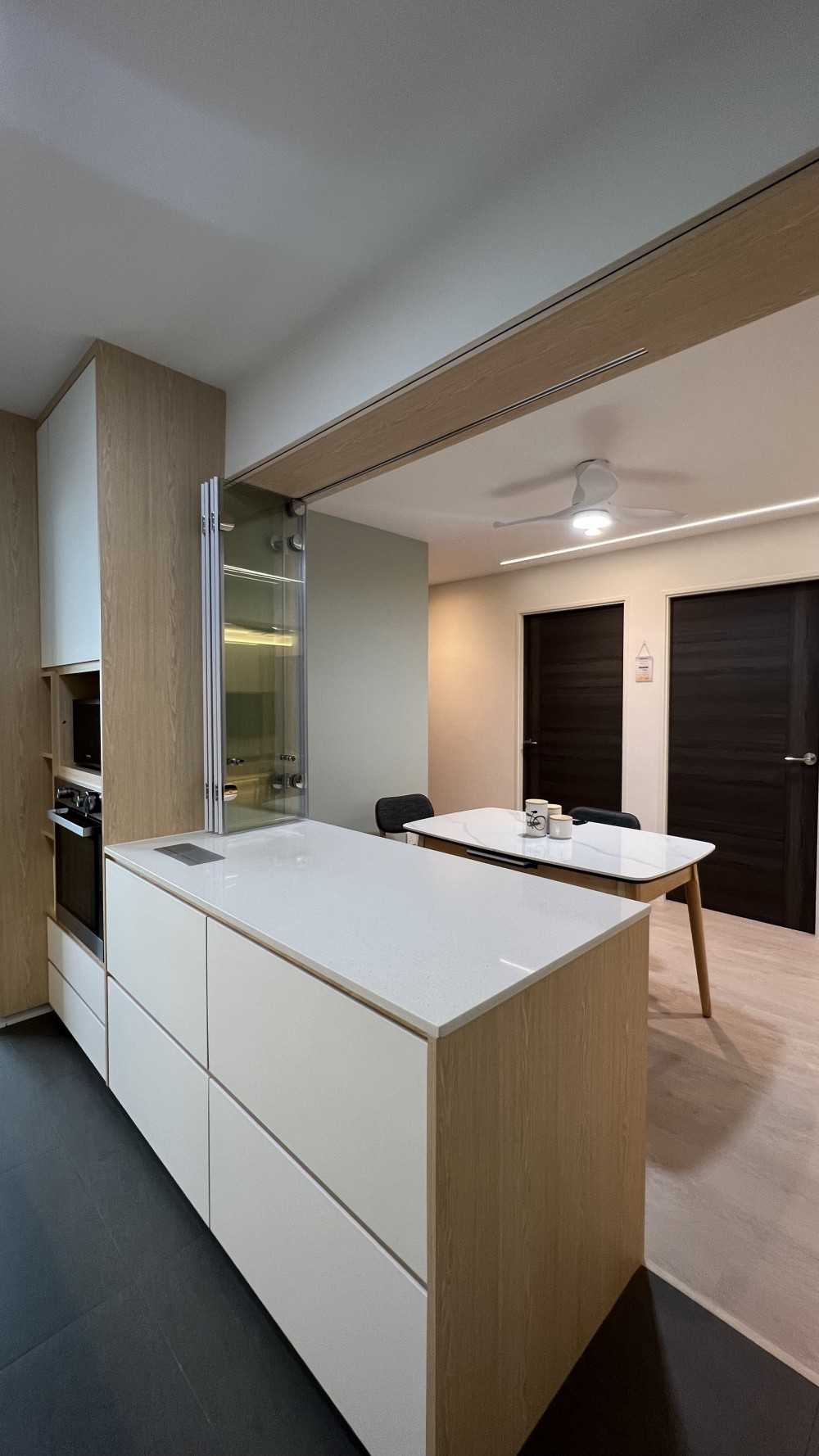 Scandinavian Kitchen with Countertop and Homogeneous Tiles