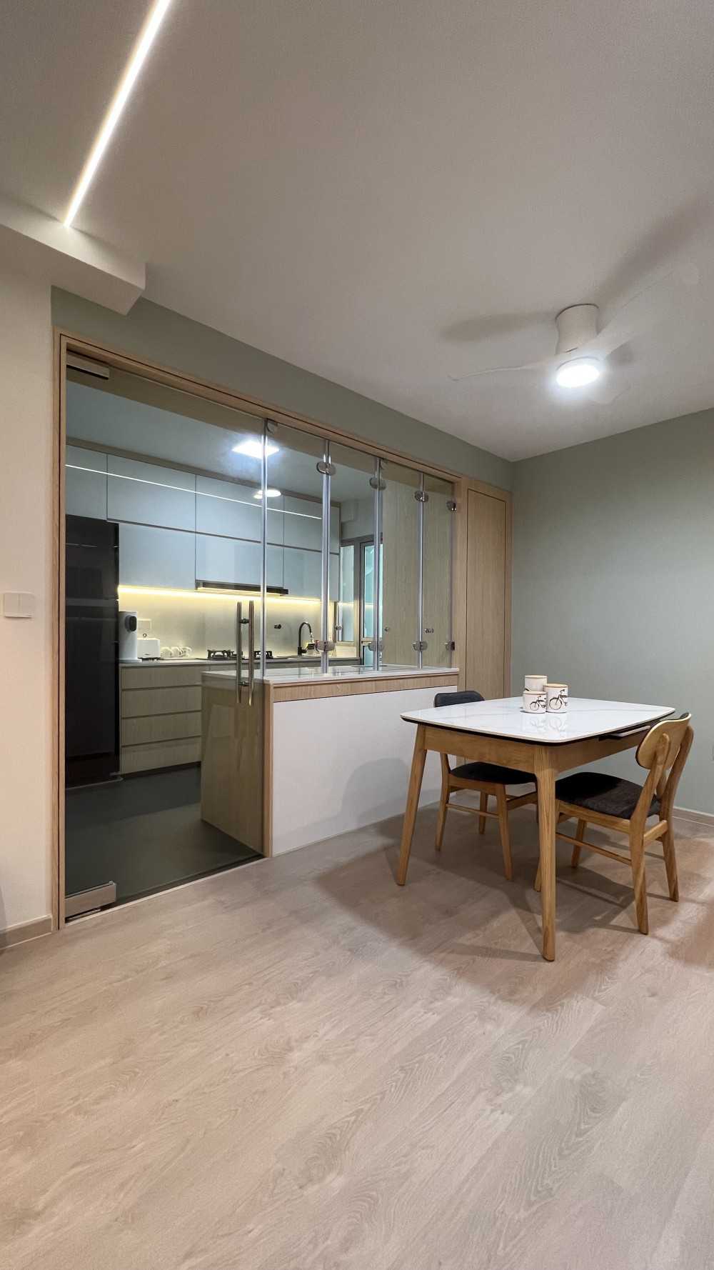 Scandinavian Dining Room with Downlights and Dining Table