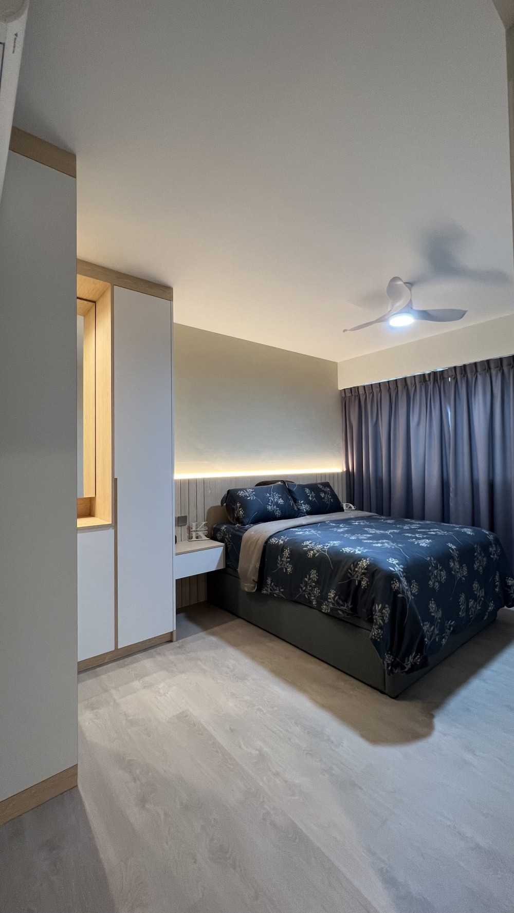 Scandinavian Bedroom with Vinyl Flooring and Wardrobe