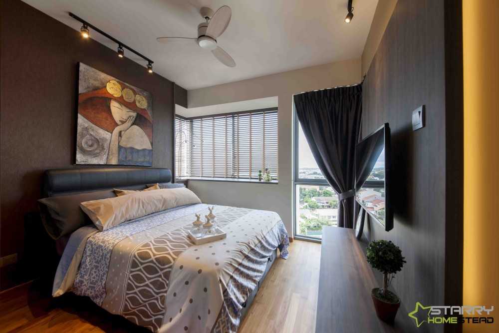 Contemporary Bedroom with TV Console and Feature Wall