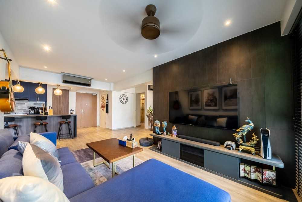Modern Living Room with TV Console and Feature Wall