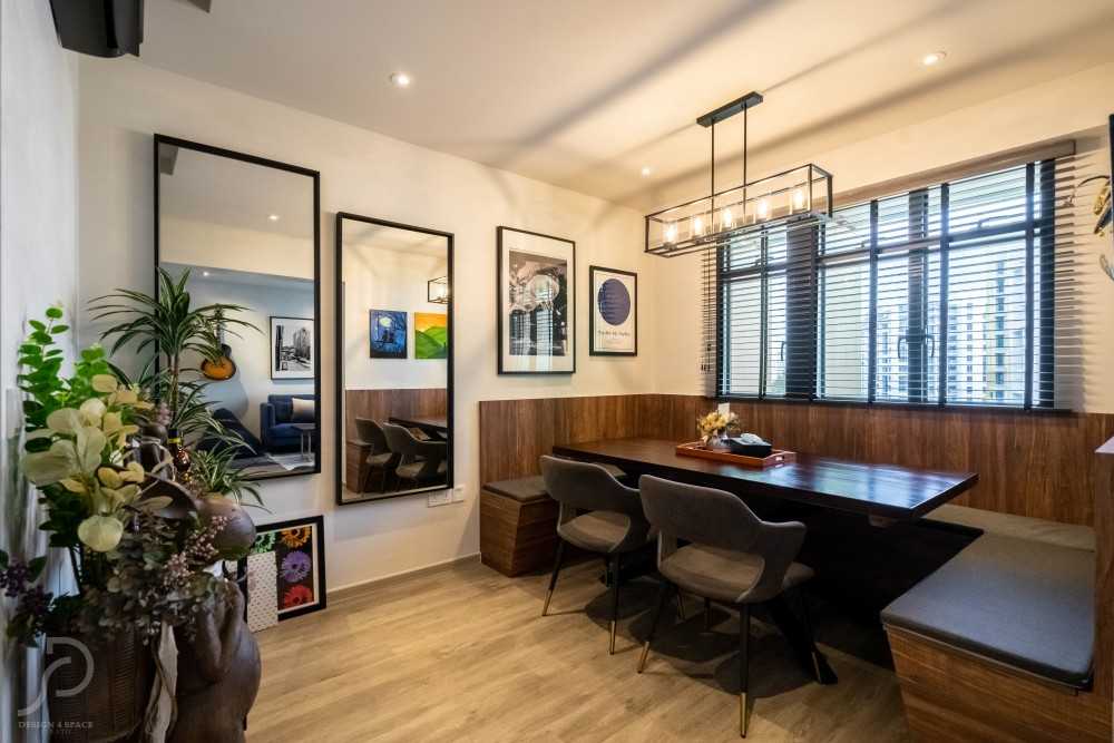 Modern Dining Room with Ceiling Light and Downlights