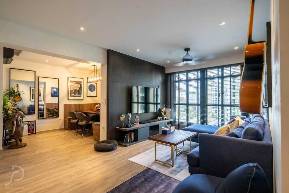 Modern Living Room with Vinyl Flooring and TV Console