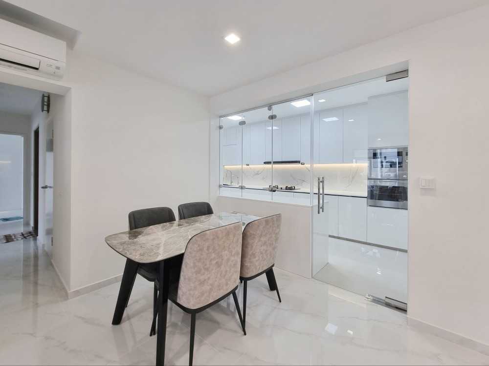 Modern Dining Room with Glass Door and Dining Table