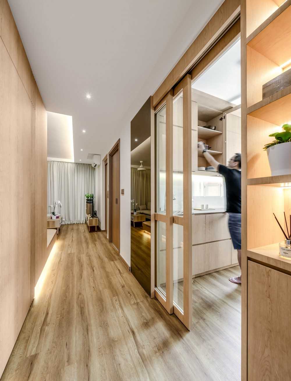 Scandinavian Hallway with Mirror and Glass Door