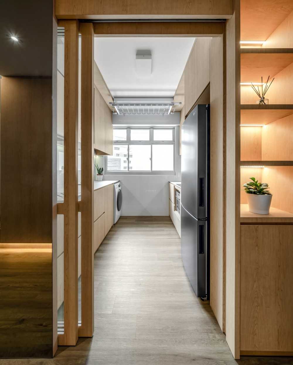 Scandinavian Kitchen with Countertop and Wood Flooring