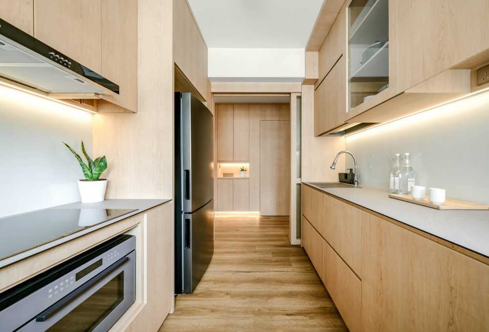 Scandinavian Kitchen with Countertop and Cupboard