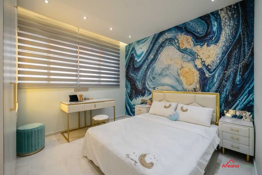 Modern Bedroom with Marble Floor and Built-in Bed