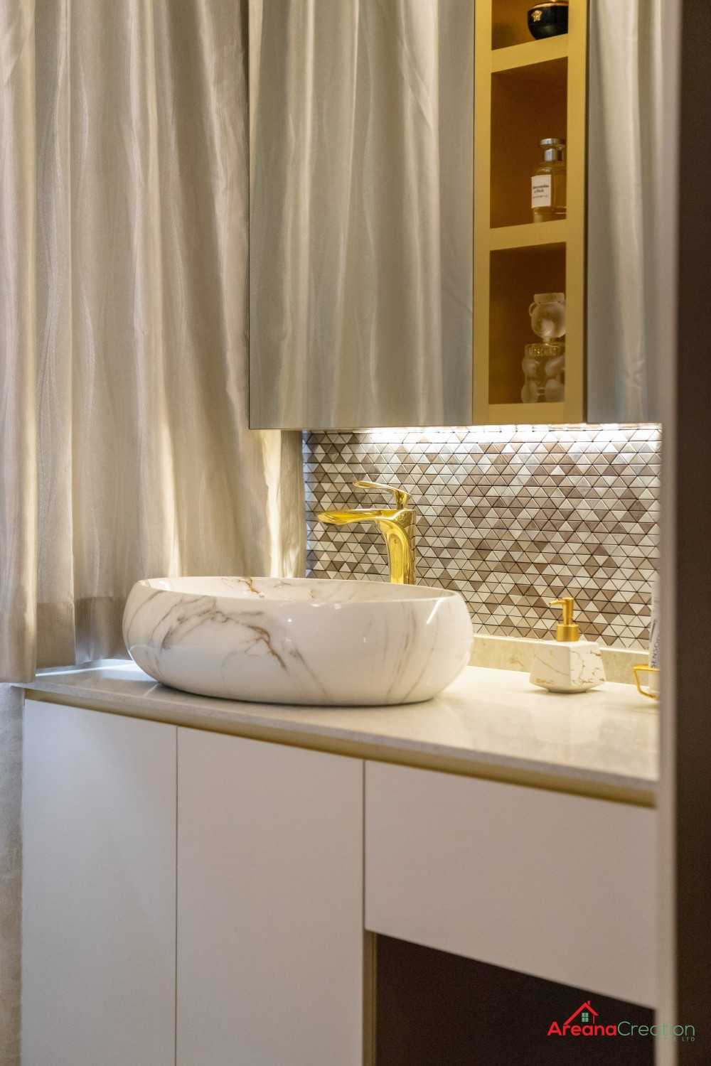 Modern Bathroom with Wood Flooring and Mirror