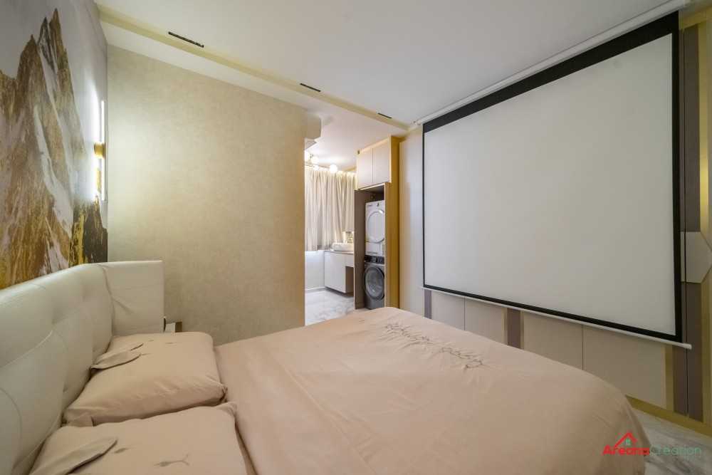 Modern Bedroom with Marble Floor and Wood Flooring