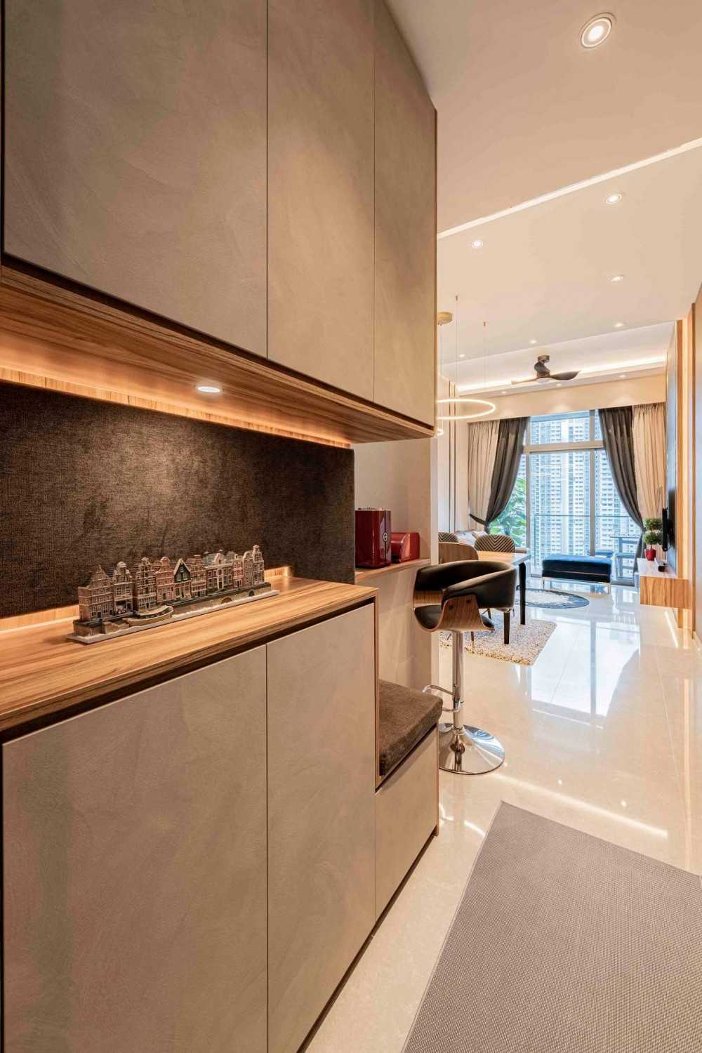 Contemporary Foyer with Artwork and Console Table