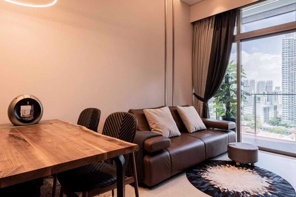 Contemporary Living Room with Herringbone Tiling and Cement Floor