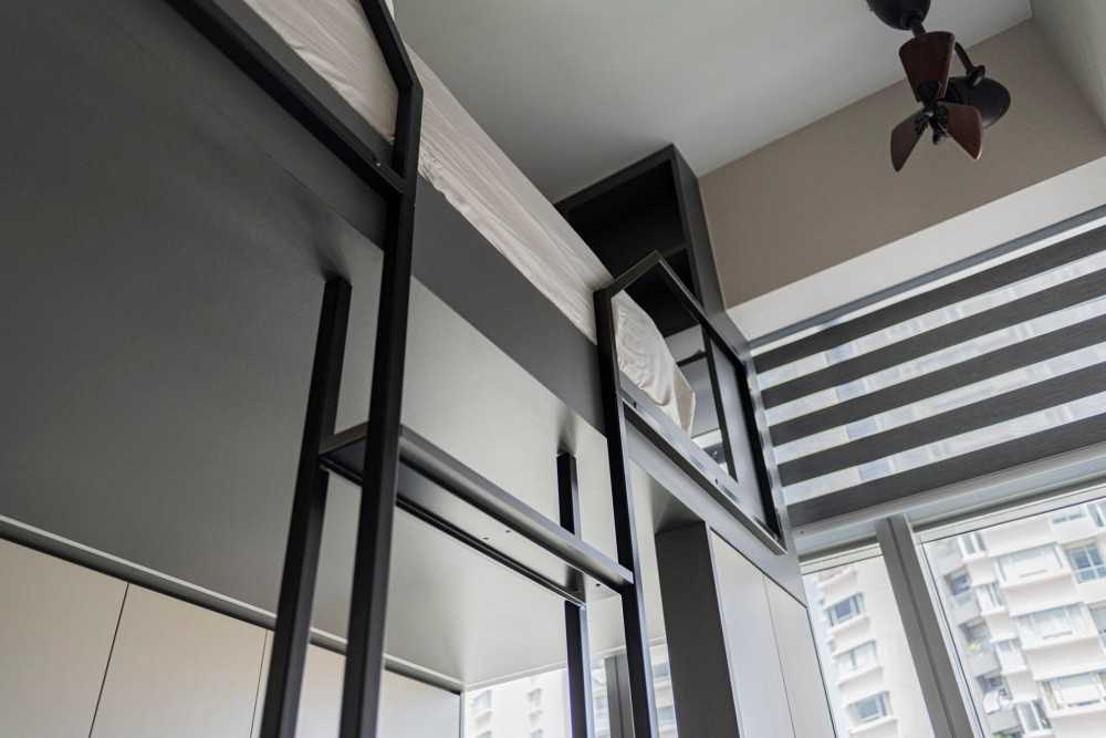 Contemporary Bedroom with Cement Floor and Granite Floor
