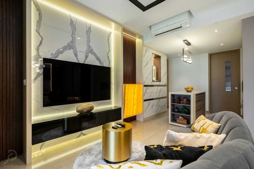 Modern Living Room with TV Console and Feature Wall