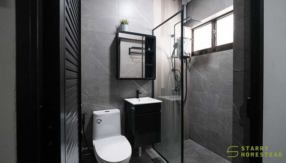 Eclectic Bathroom with Countertop and Shower Screen