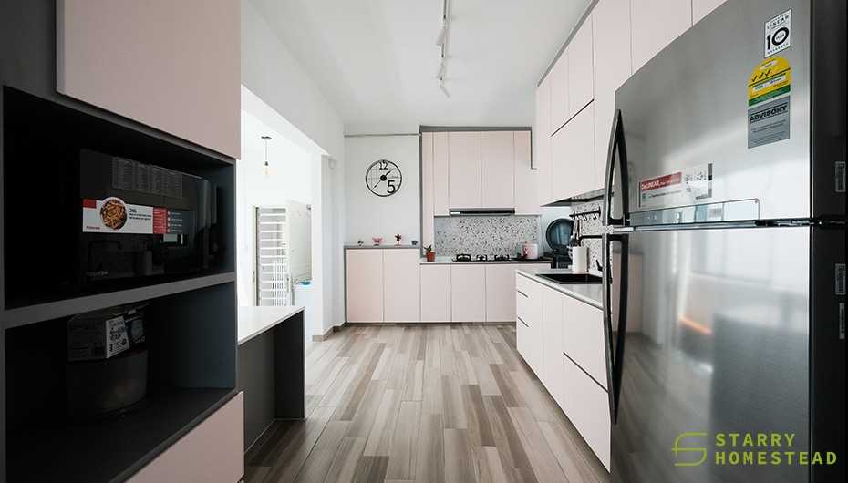 Eclectic Kitchen with Wood Flooring and Kitchen Window