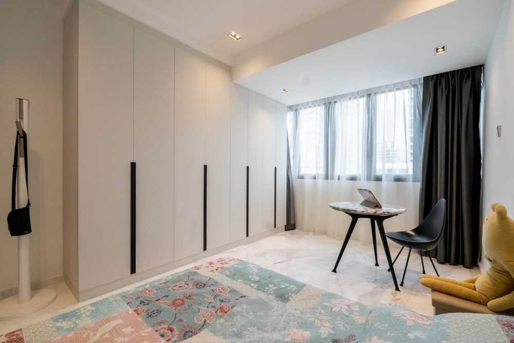 Contemporary Bedroom with Wood Flooring and Wardrobe