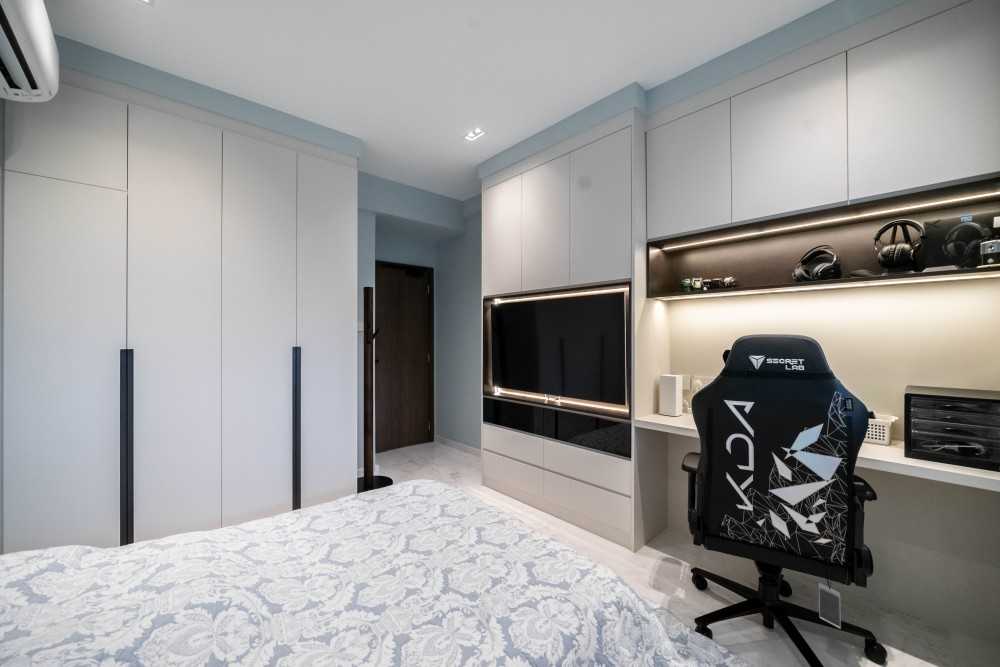 Contemporary Bedroom with Cove Lighting and Drop Ceiling
