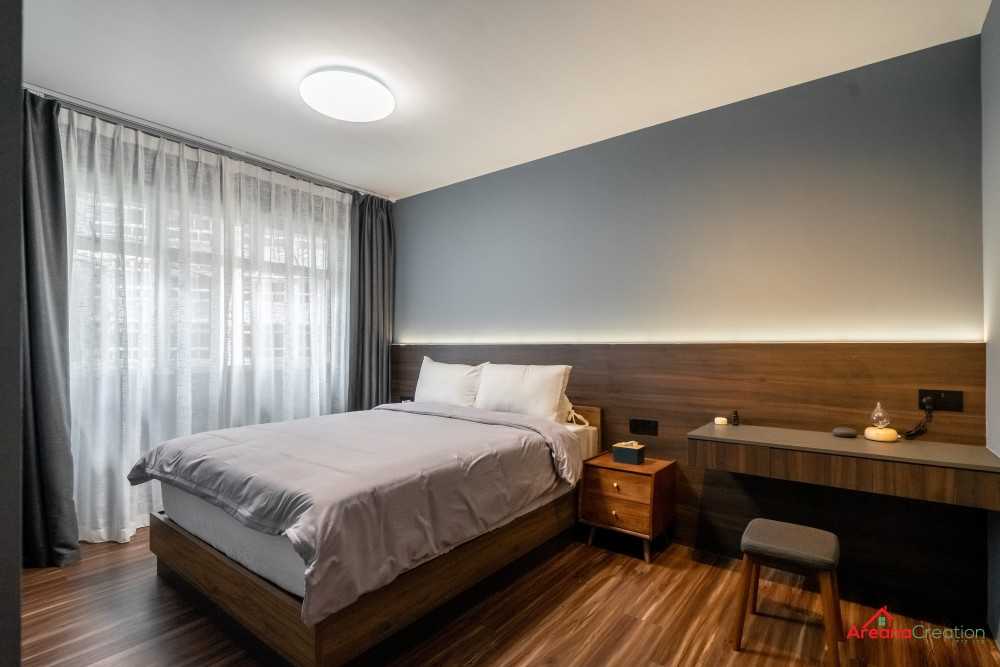 Contemporary Bedroom with Homogeneous Tiles and Wardrobe