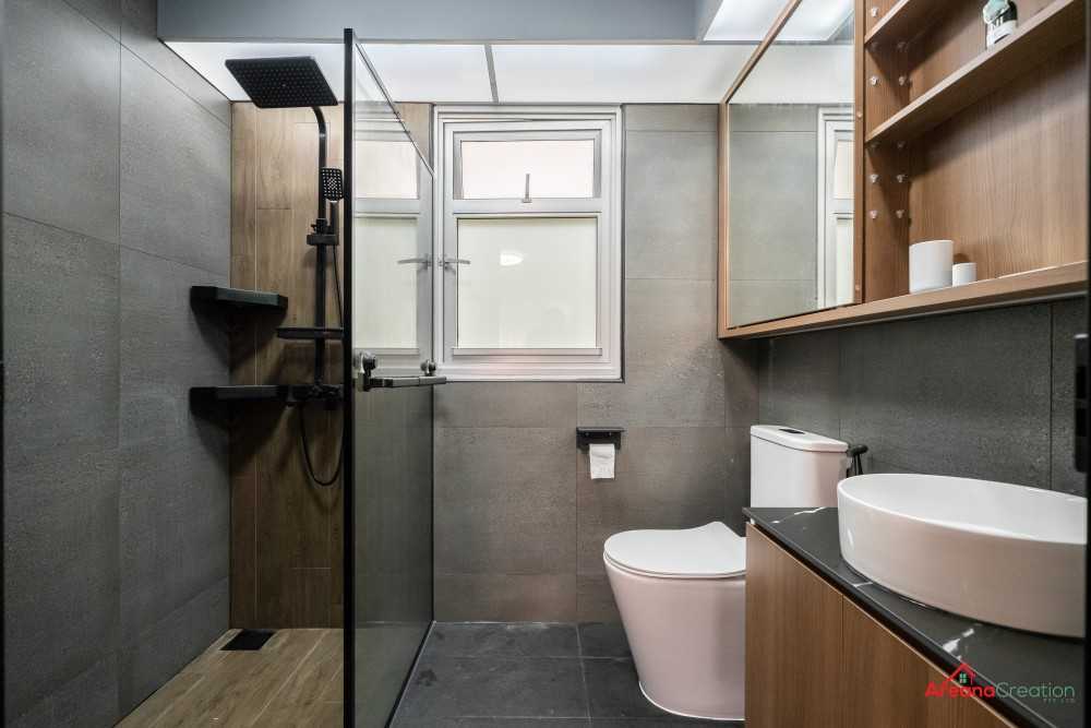 Contemporary Bathroom with Mirror and Shower Screen