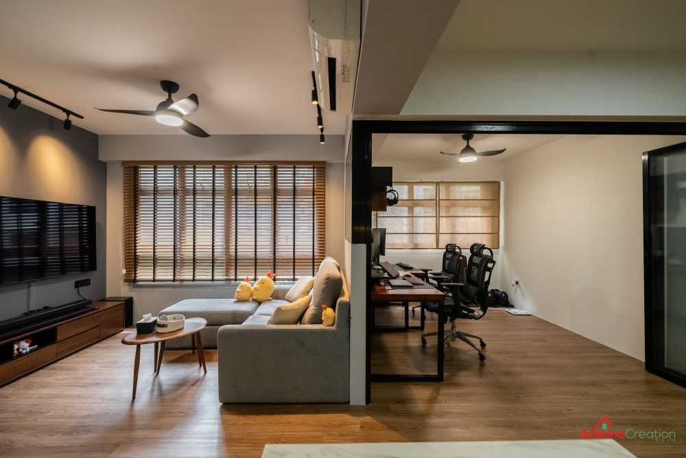 Contemporary Living Room with TV Console and Feature Wall