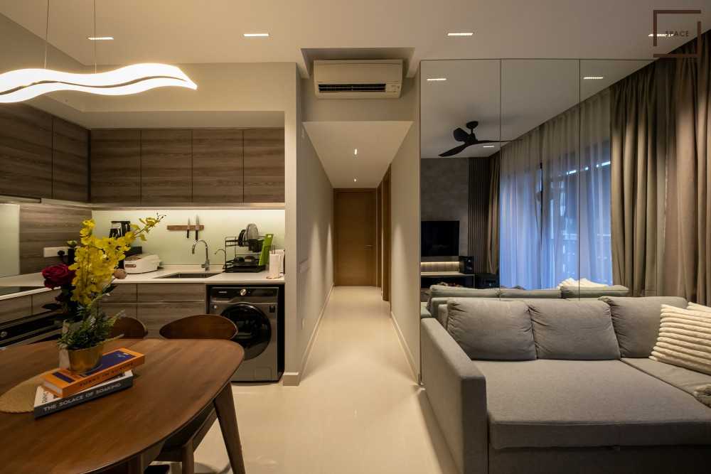 Contemporary Kitchen with TV Console and Sofa