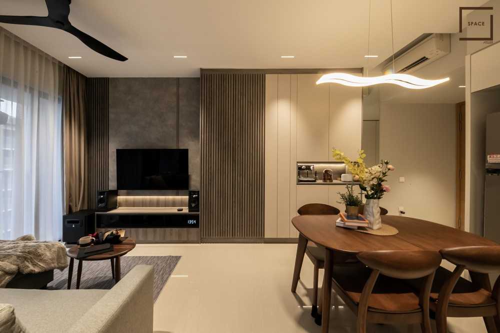 Contemporary Living Room with TV Console and Feature Wall