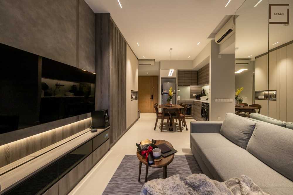 Contemporary Living Room with Ceiling Light and Carpet