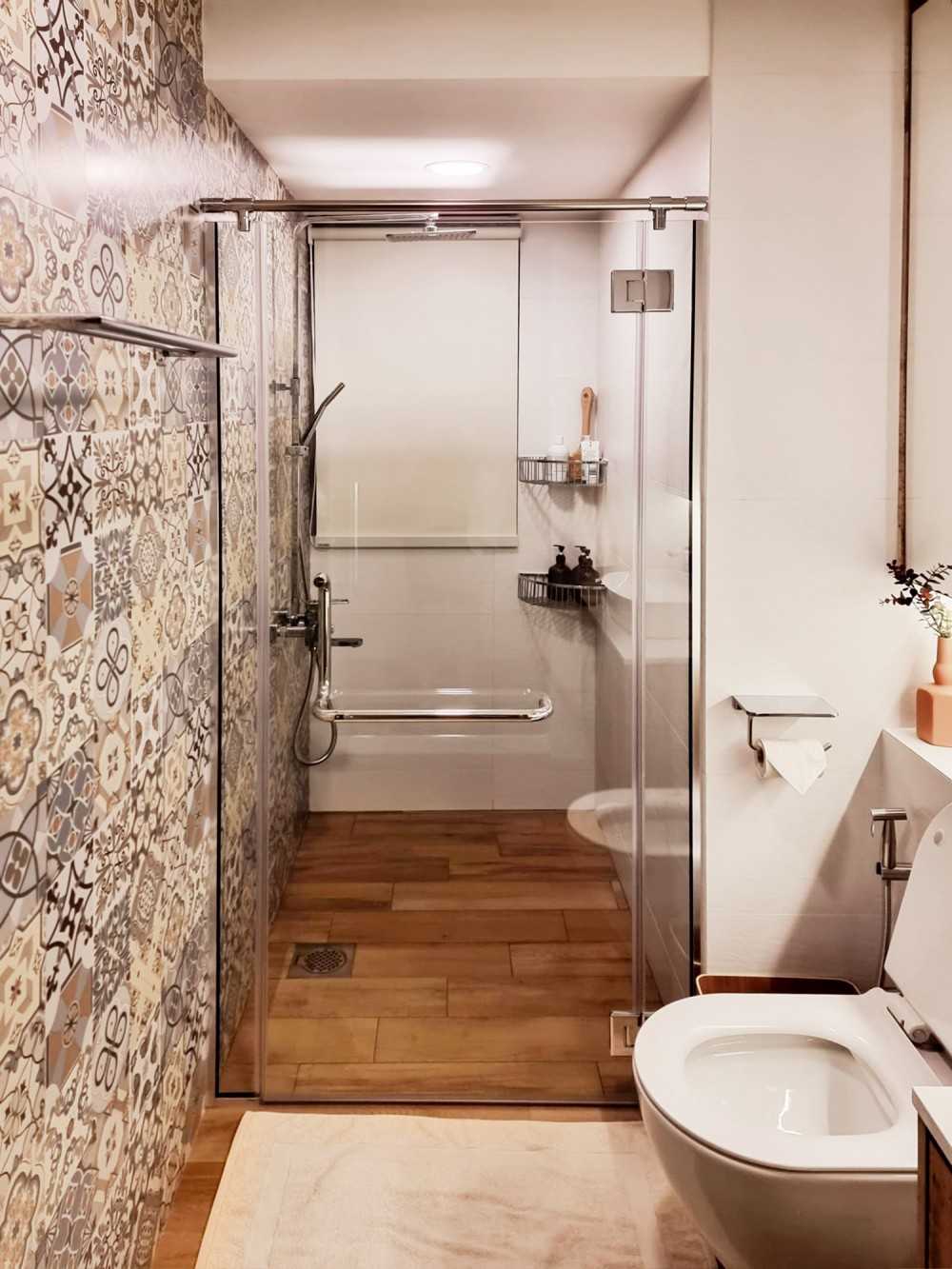 Scandinavian Bathroom with Feature Wall and Shower Screen
