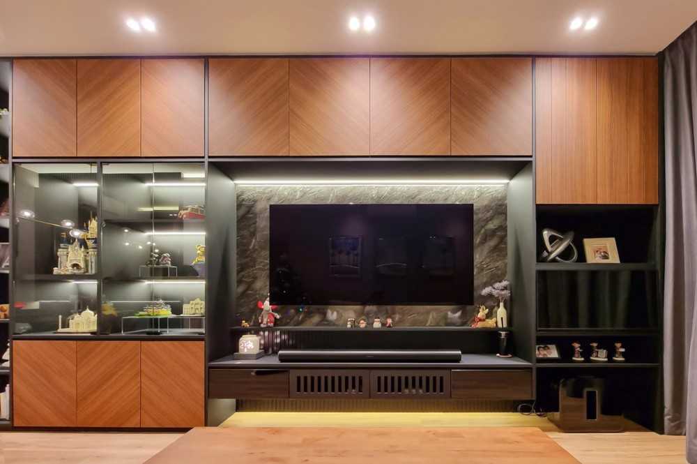 Scandinavian Living Room with TV Console and Paintings