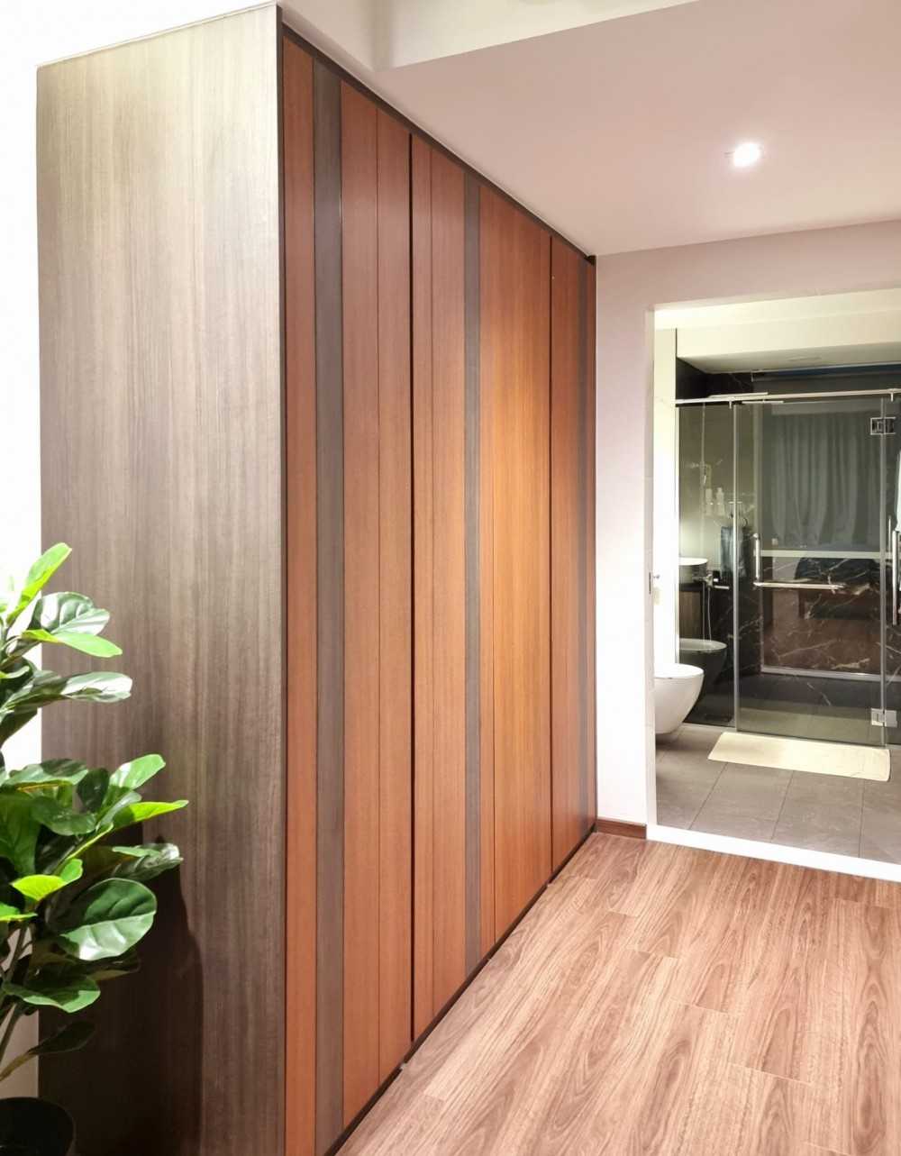 Scandinavian Bedroom with Glass Door and Wardrobe