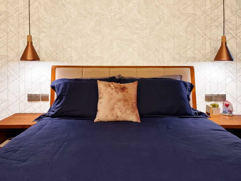 Scandinavian Bedroom with Feature Wall and Bedside Table